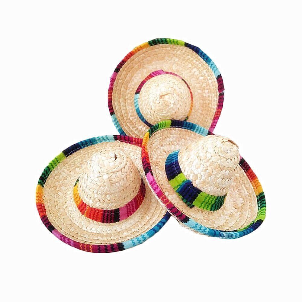 6315 6PCS Natural Straw Mini Sombrero Mini Mexican hat,Tabletop Party